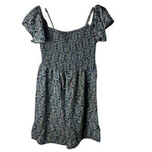 Aéropostale Womens JR Smocked Paisley Mini Dress With Puff Sleeves Size Small Bl